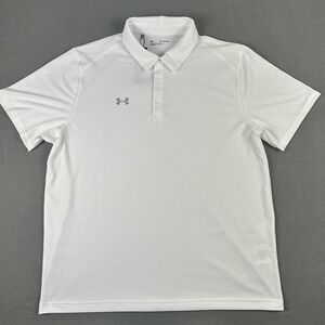 Under‎ Armour Polo Shirt Mens 2XL White Team Tech Performance Golf Loose Fit NWT